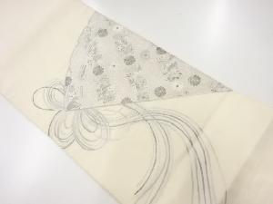 アンティーク　檜扇に宝尽くし・花模様刺繍袋帯（材料）